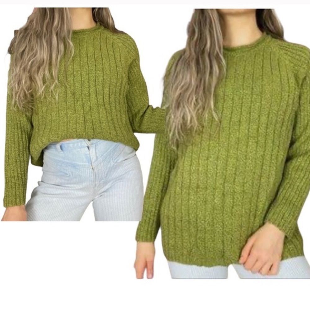 Lee sweater green ribbed knit 1990s oversized sweater crewneck size small VTG